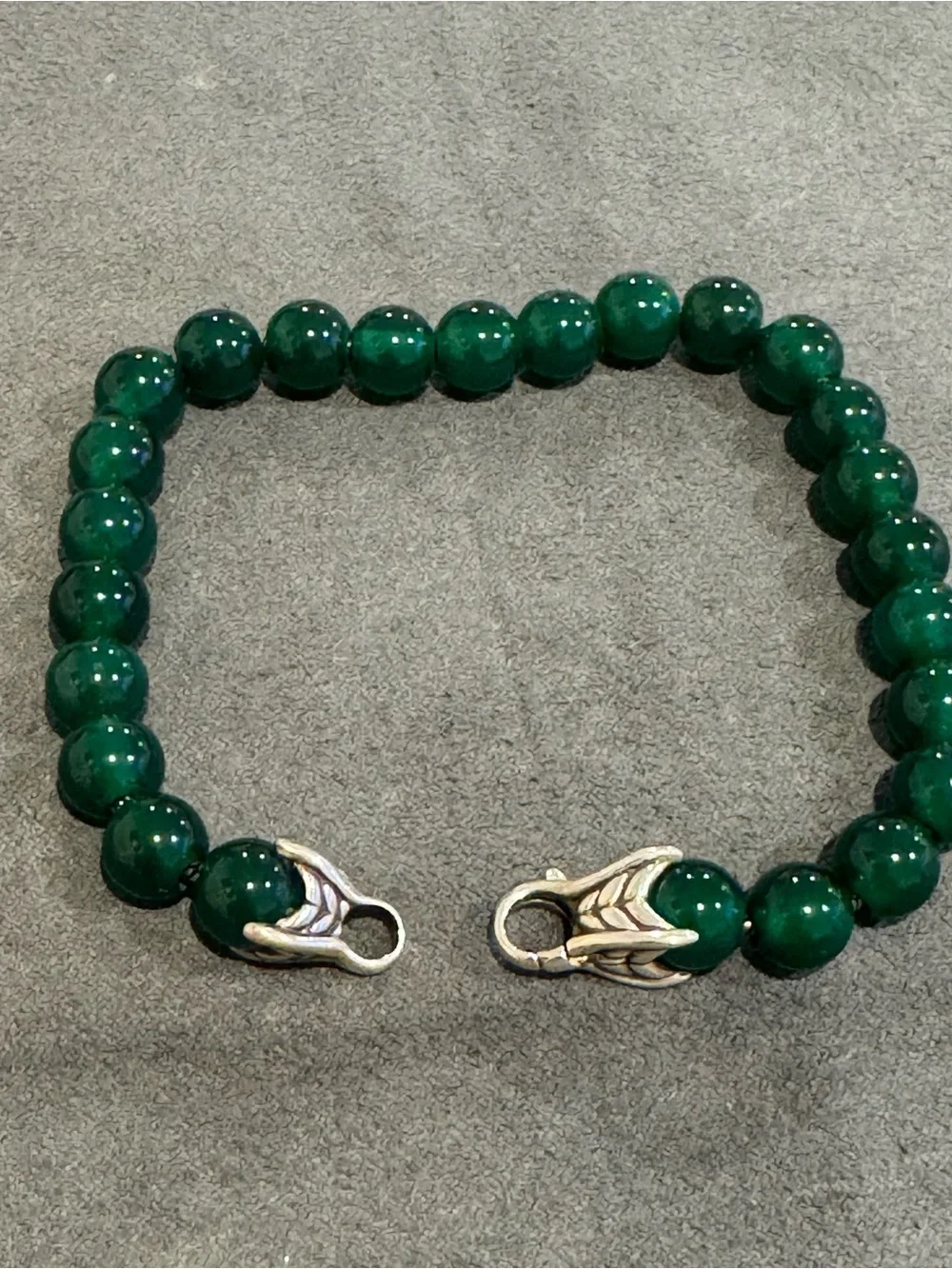 David Yurman 925 Sterling Silver 8mm Green Onyx Spiritual Bead Bracelet 8.5”